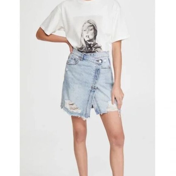 Free People Parker Wrap Distressed Denim Skirt - Picture 1 of 6